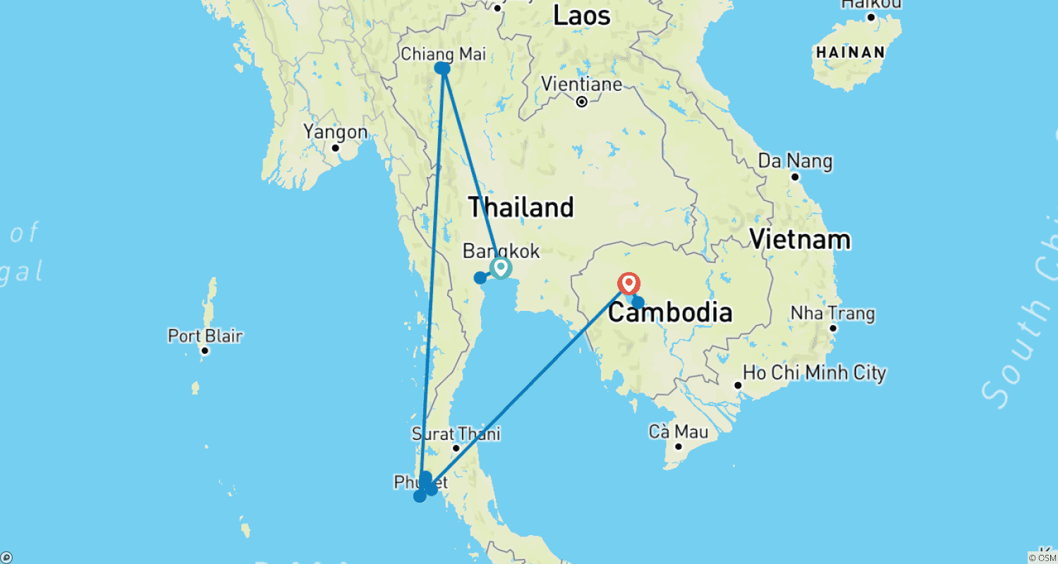 Best of Thailand & Angkor Wat - 12 daysのルートマップ