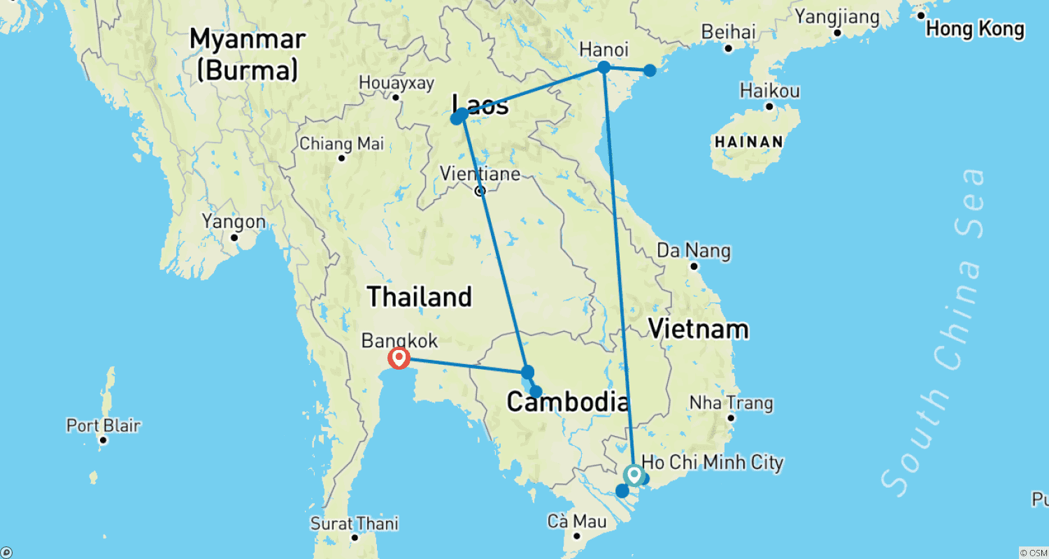 Mapa do percurso de Secrets of Southeast Asia - 16 days