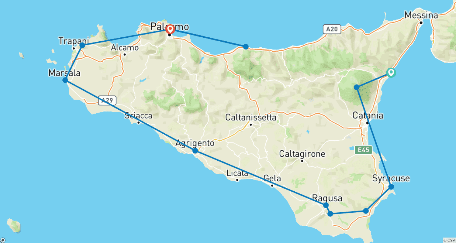 Mapa do percurso de The Sicilian Escape - 8 days escorted tour through Baroque towns and coastal gems