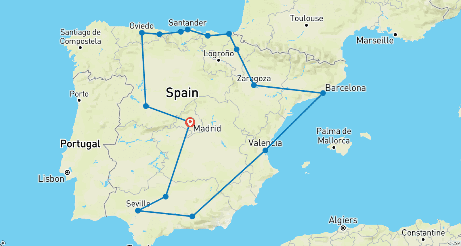 خريطة مسار 10-Day Andalucia, Barcelona & Green Spain