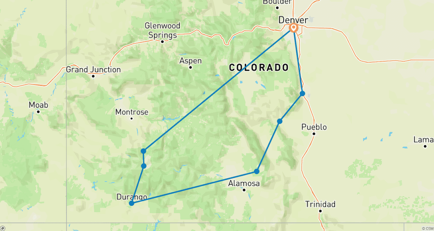Mapa trasy: 7-dniowa podróż Kolejami Dzikiego Zachodu | Kolorado