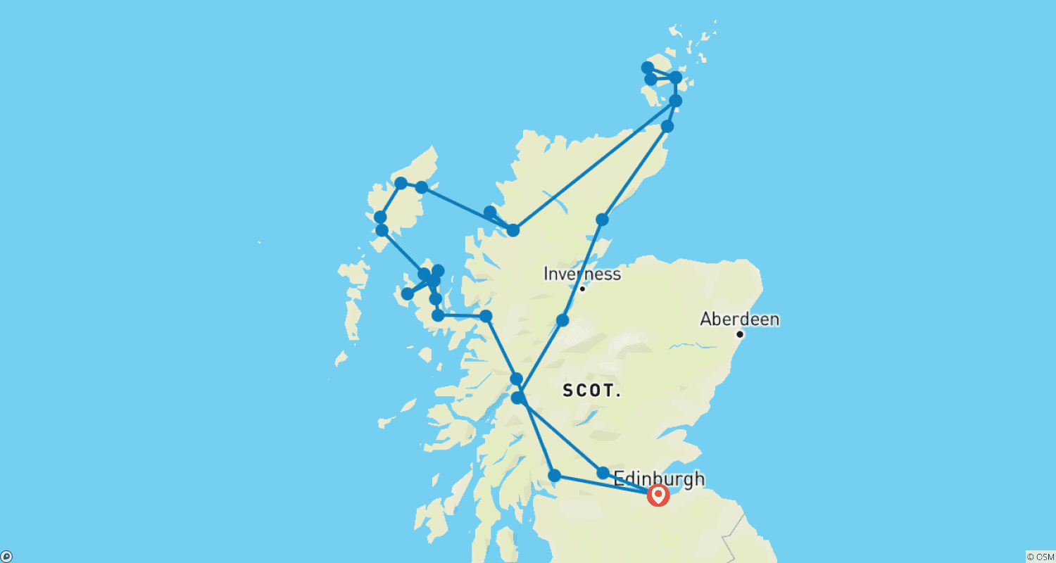Mapa do percurso de 10 Day Orkney & the Outer Hebrides Small- Group