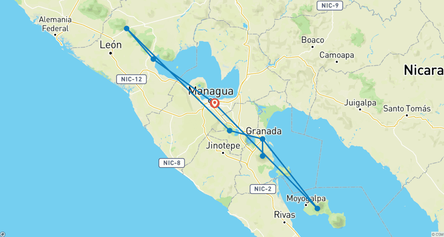Mapa trasy: Complete Nicaragua - 10 days