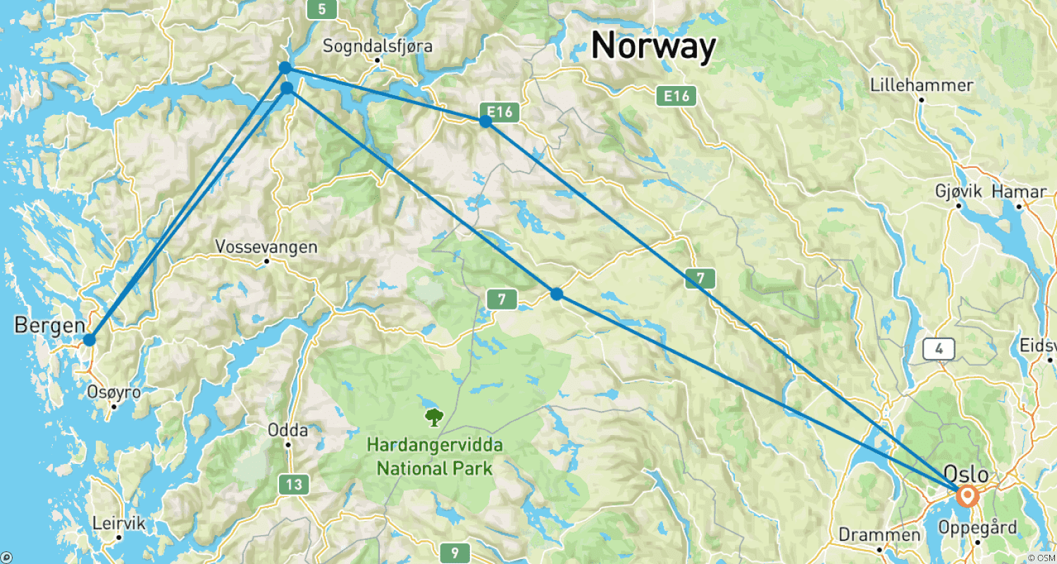 خريطة مسار Norway: Magical Fjords – 7 DAYS/6 NIGHTS