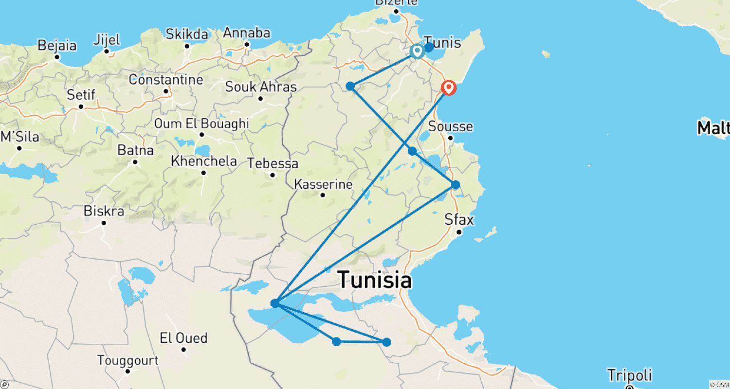 Mapa trasy: Tunisia : 1 week mixed tours