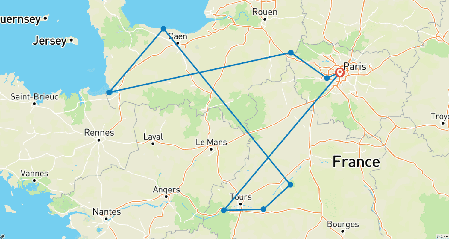 Mapa do percurso de Excursão Definitiva de 8 Dias e 7 Noites partindo de Paris