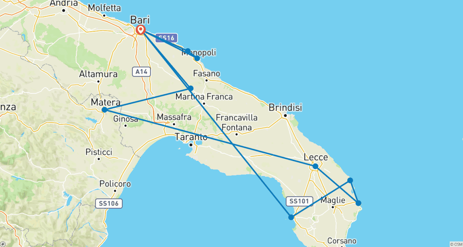 Mapa trasy: Budget Puglia Explorer  - 7 days