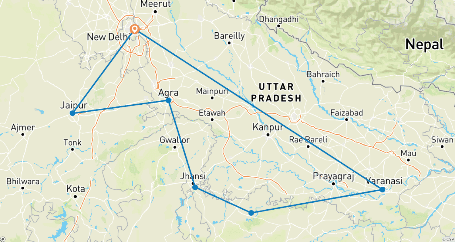 Journey Through North India’s Ancient Cities & Sacred Heritageのルートマップ
