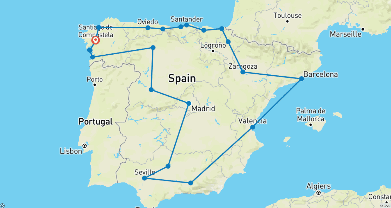خريطة مسار 14-Day All Spain from Santiago de Compostela