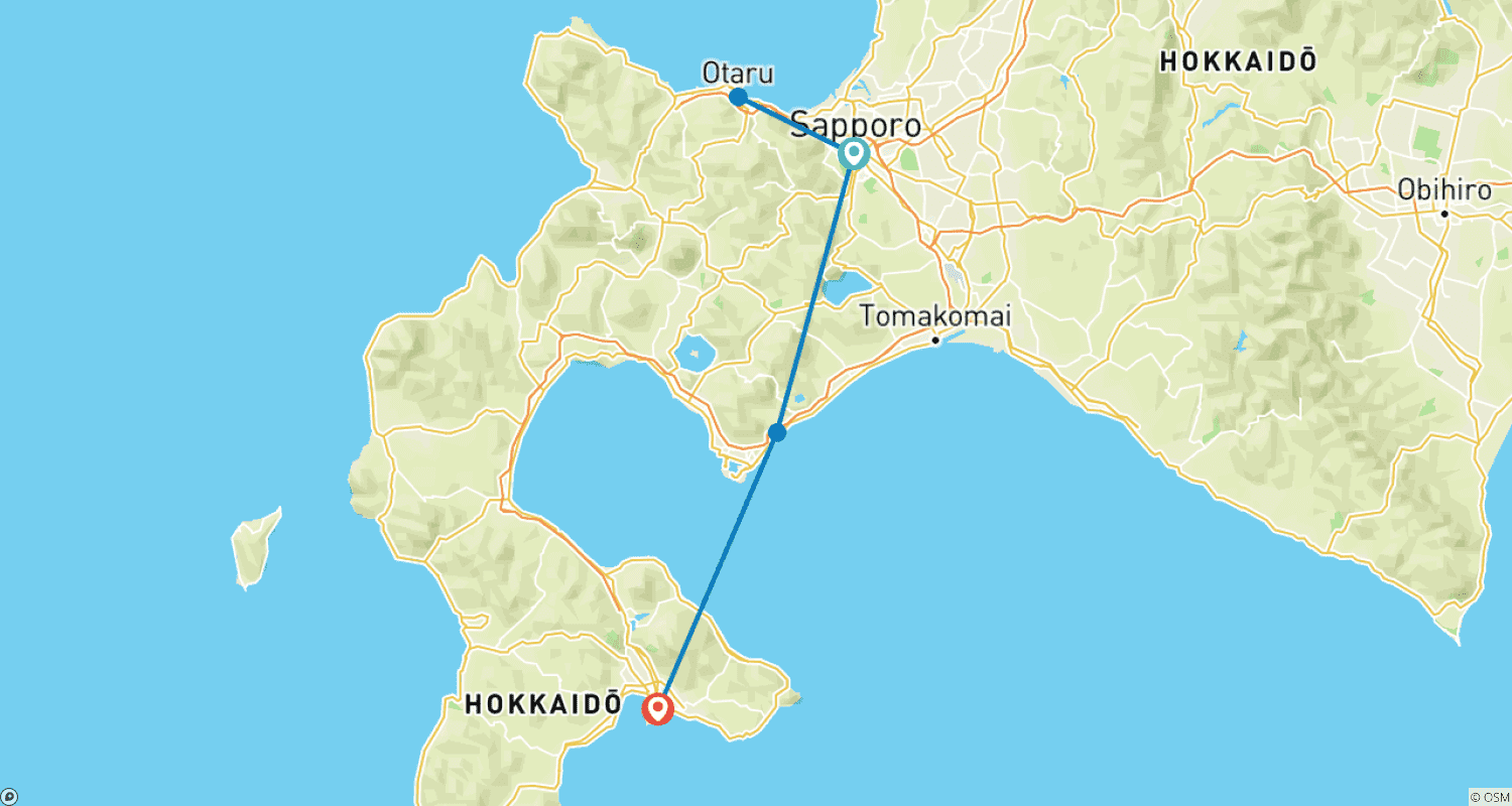 5日間 日本北海道の魅力満喫ツアー 4つ星ホテルとプライベートガイド付きのルートマップ