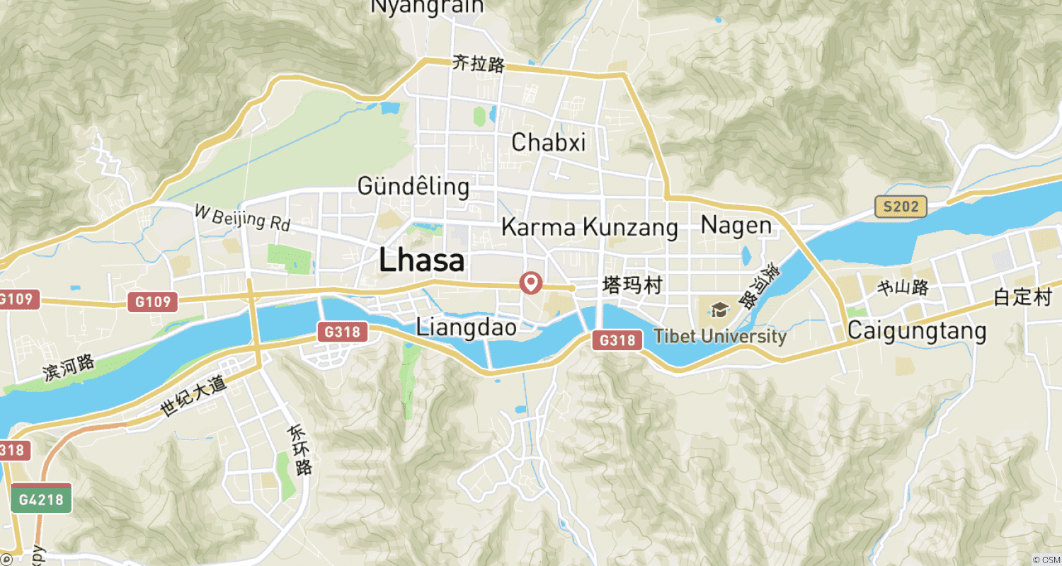 خريطة مسار 4 Days Tibet Capital City Lhasa Classic Group Tour