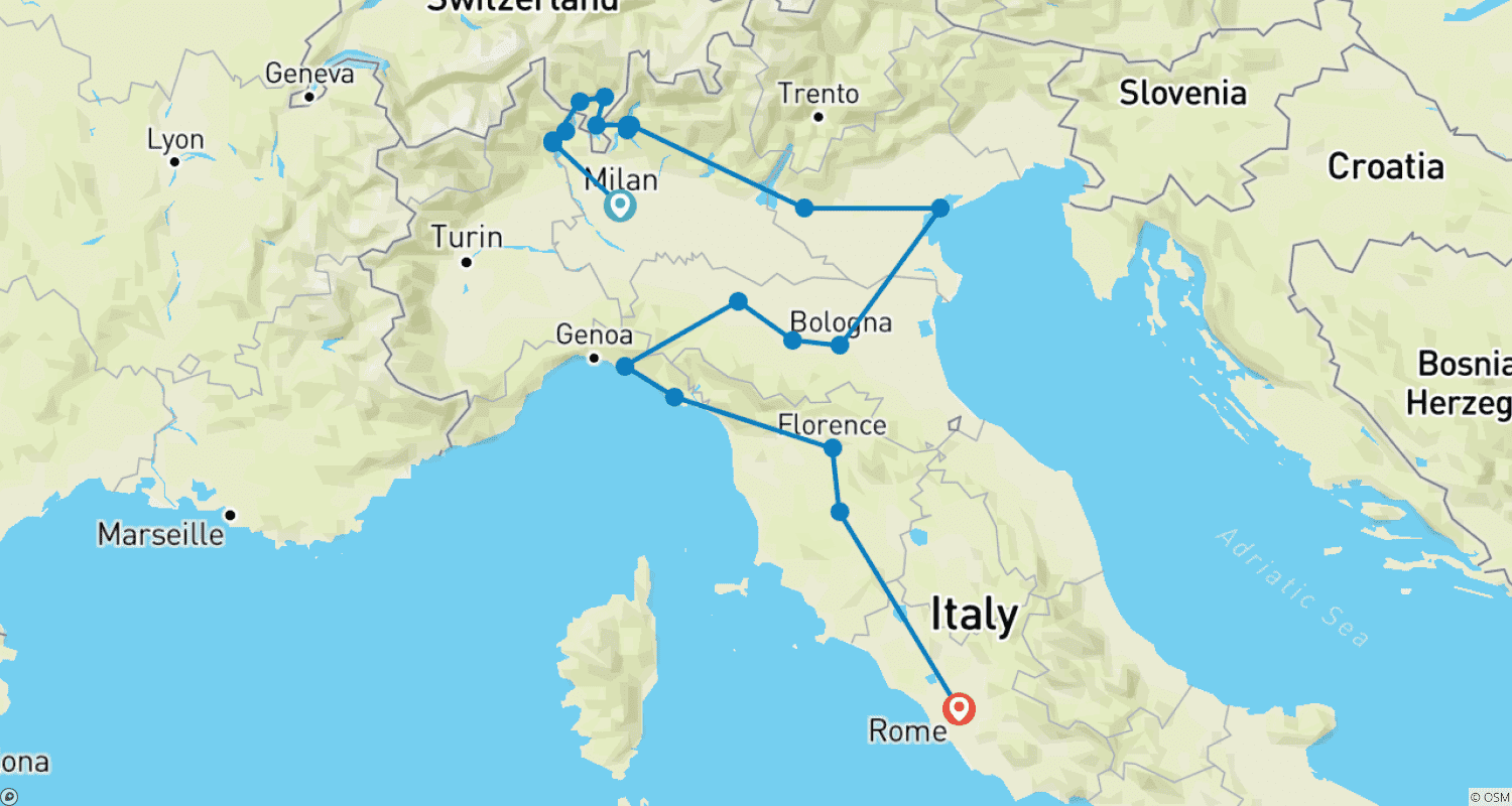 イタリアを巡る15日間のエスコート付き旅 — 透明なアルプスの湖から、なだらかなトスカーナの丘、そして永遠の都ローマの驚異までのルートマップ