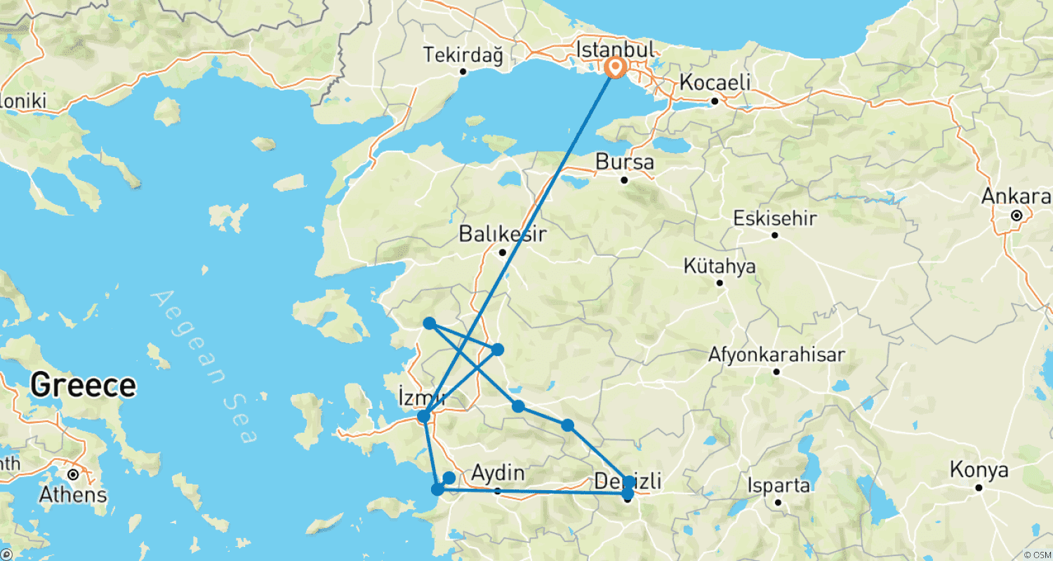 Mapa trasy: 5-dniowa wycieczka Szlakiem Siedmiu Kościołów Apokalipsy