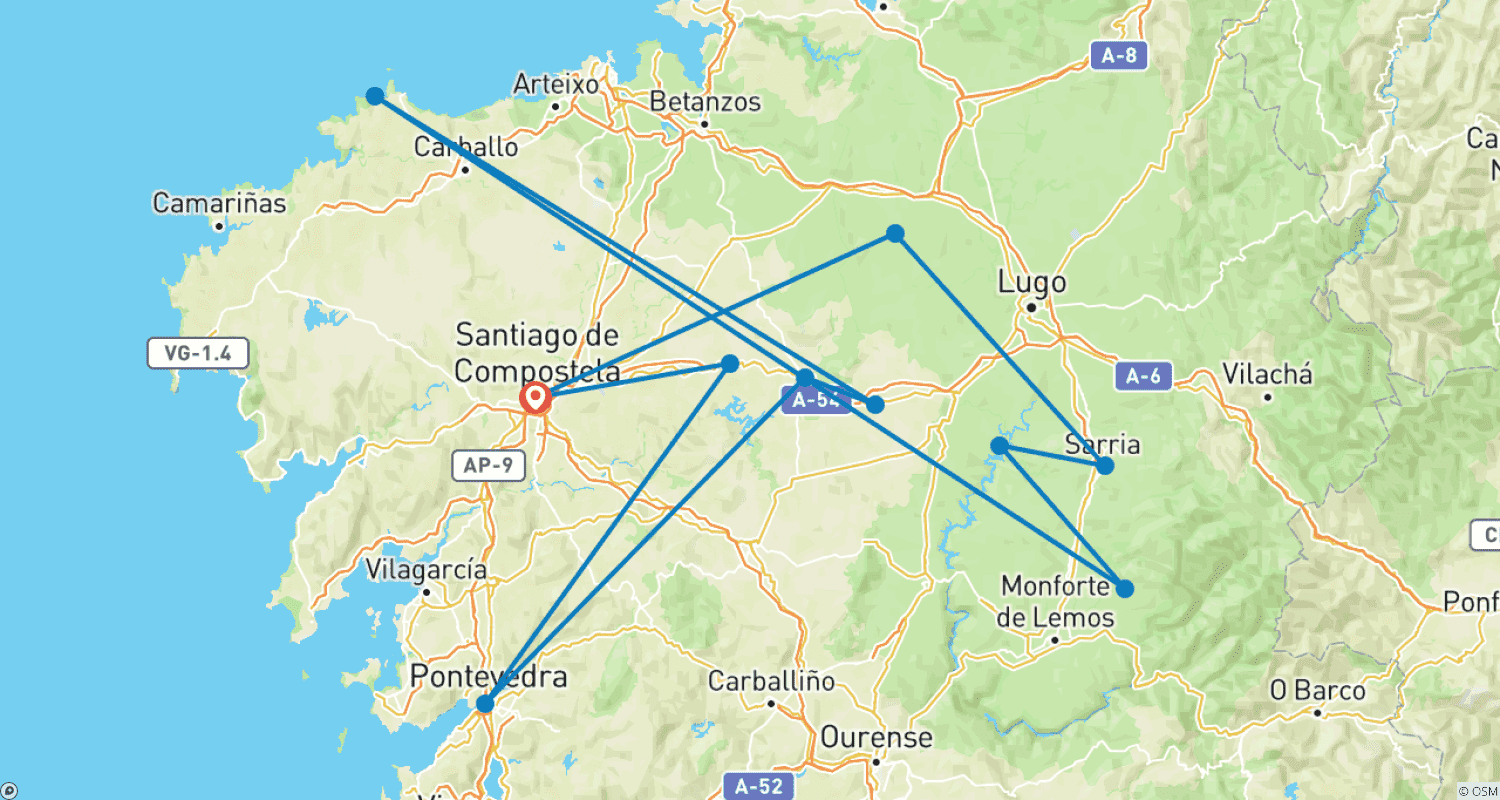 Walking the Camino de Santiago - 8 Daysのルートマップ