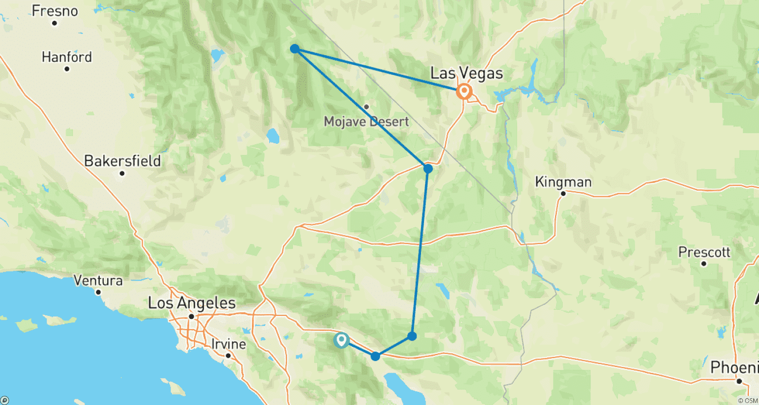 Mapa do percurso de Jornada de 7 Dias pelas Maravilhas do Deserto: Joshua Tree e Vale da Morte