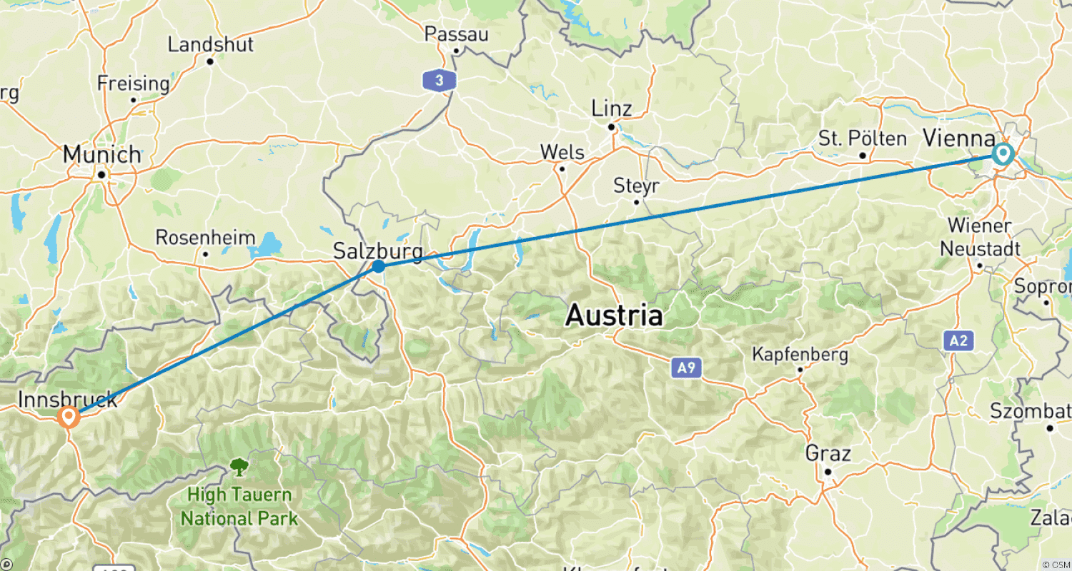 Customized 8 Days Luxury Austria Tour, Daily Start & Private Guideのルートマップ