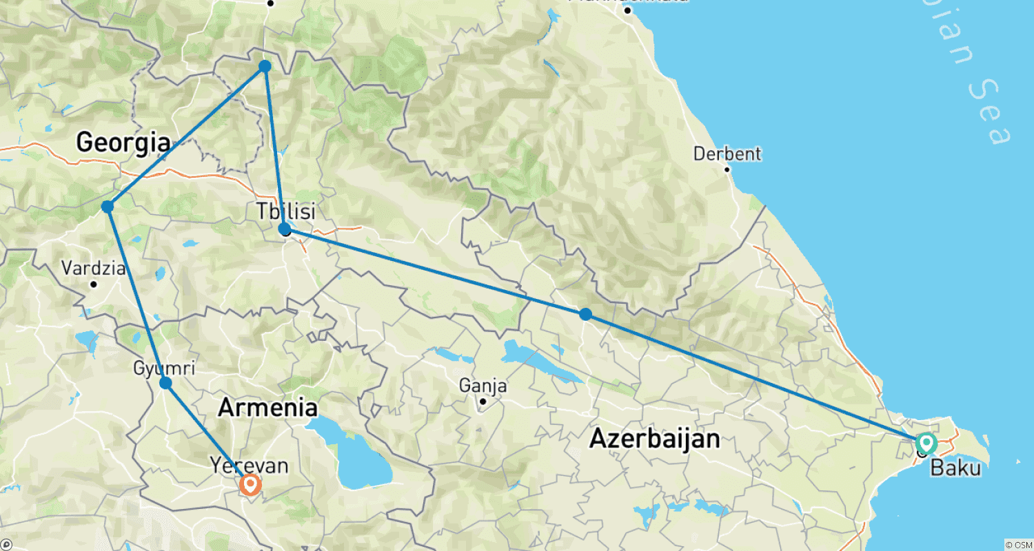 خريطة مسار Azerbaijan, Georgia & Armenia 12-Day Caucasus Explorer