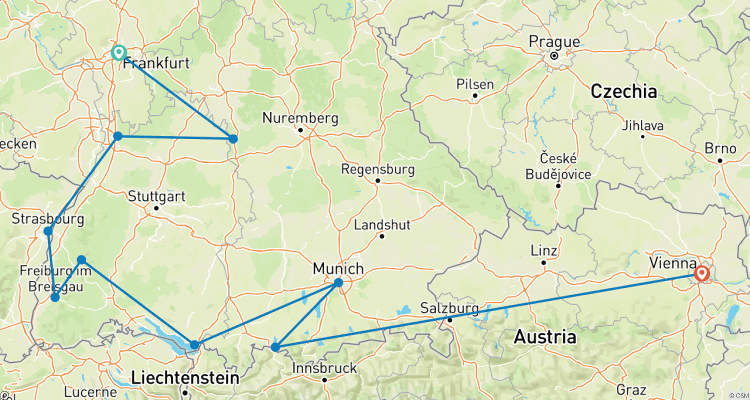 Mapa do percurso de Alemania and Viena in 10 days