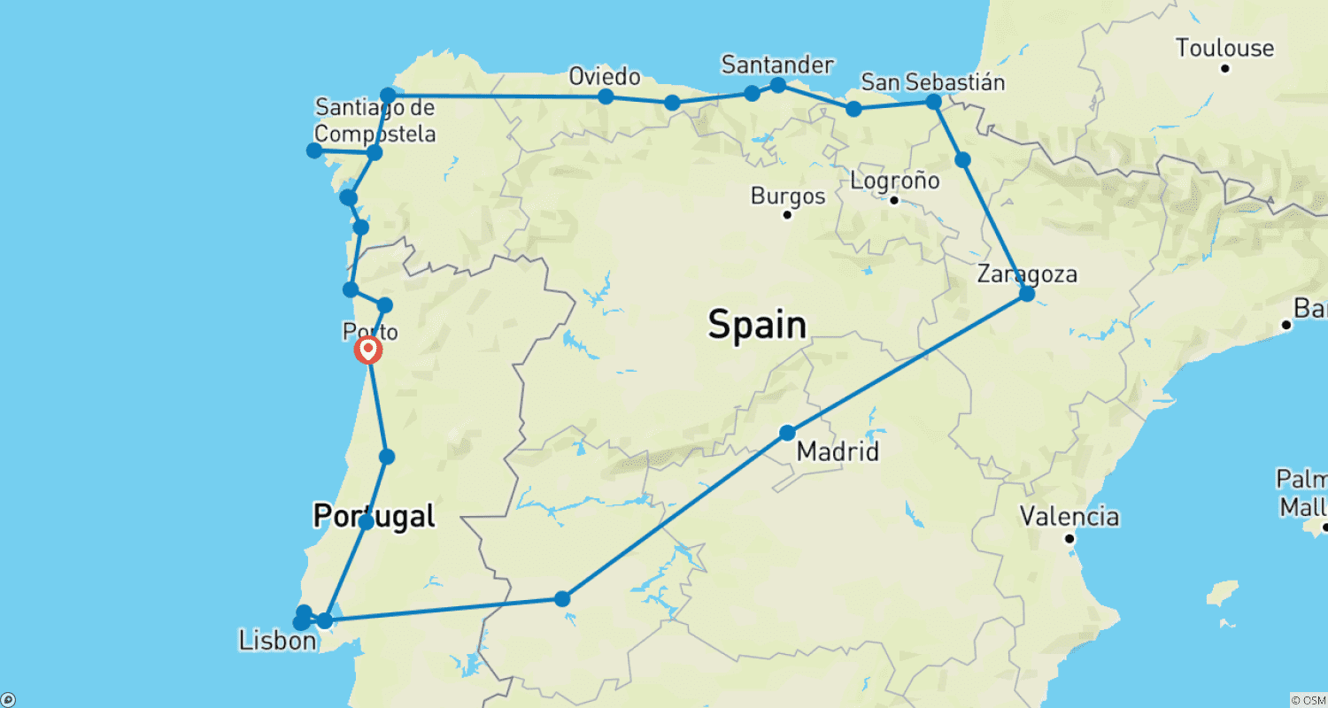 خريطة مسار Northern Spain & Lisbon From Porto - 12 days