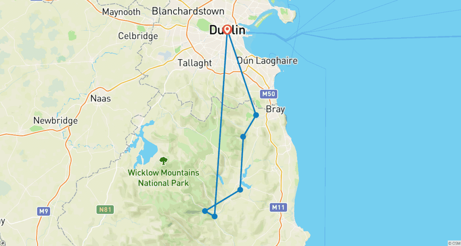 Mapa trasy: 5-dniowy samodzielny trekking szlakiem Wicklow Way 5 dni