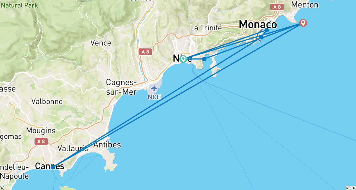 Mapa trasy: Azure Coast Highlights: Nice, Cannes & Monaco