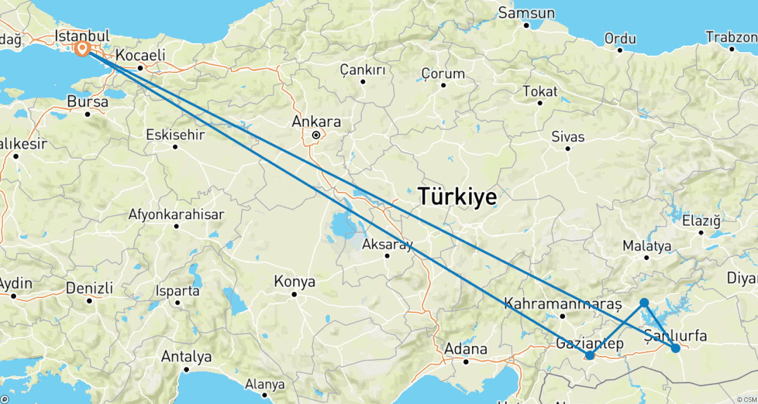 Immersive South Eastern Turkiye : Culinary & Cultural Tourのルートマップ