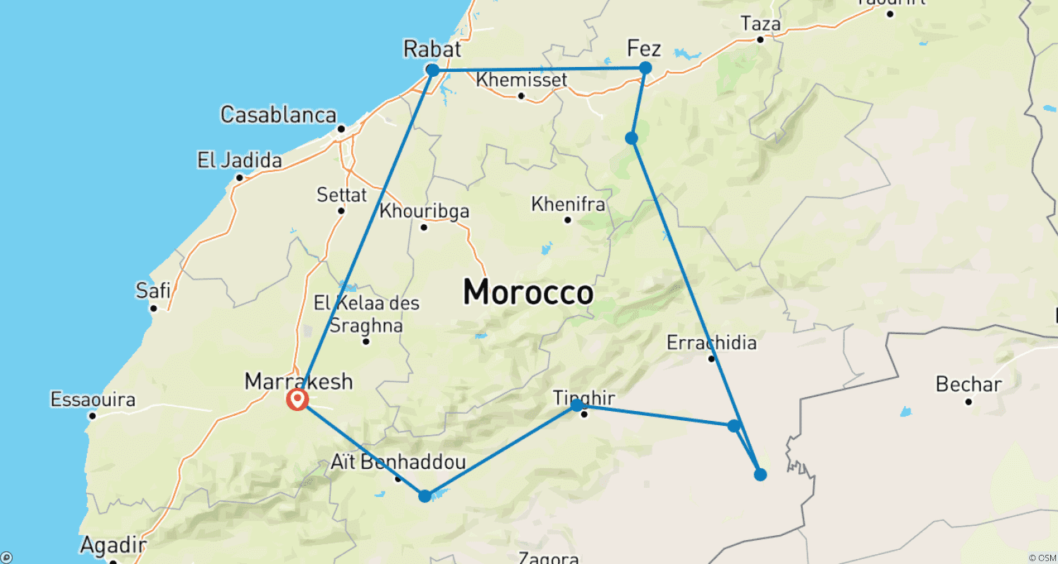 Mapa trasy: 8-Day Morocco Imperial South