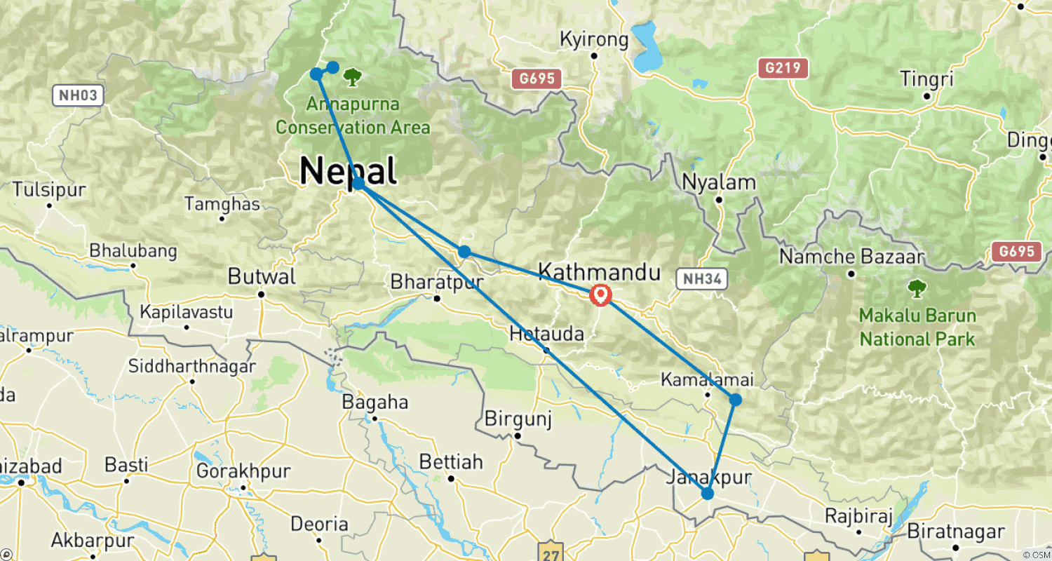 خريطة مسار Hindu Pilgrimage Circuit Tour