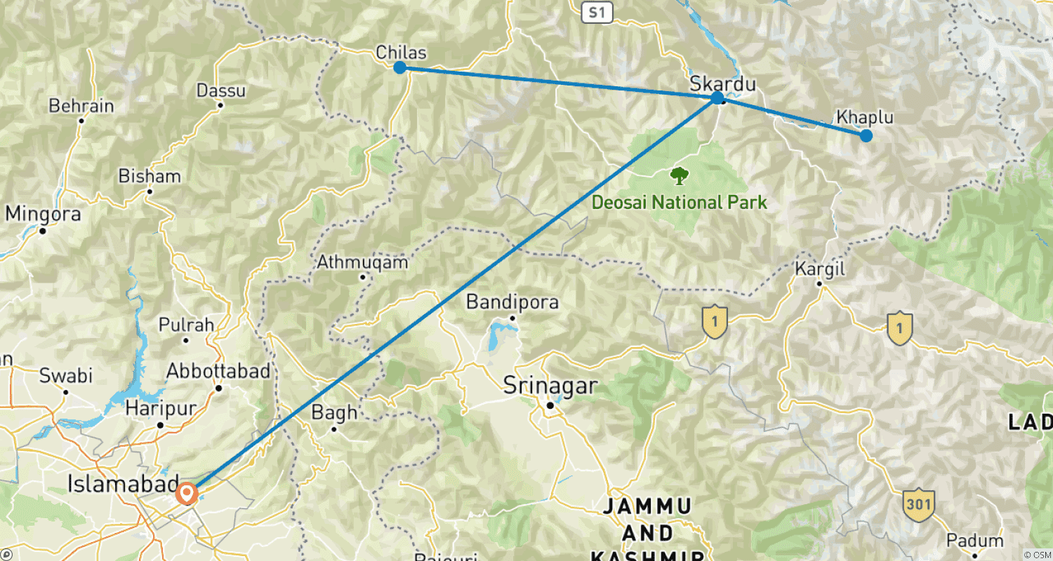 Mapa do percurso de Nangma Valley & Amin Braq  Trek