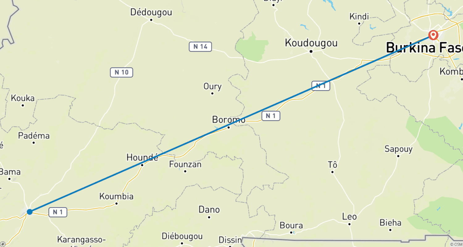 Mapa do percurso de Cultural & Historical Tour Of Burkina Faso – 8 Days