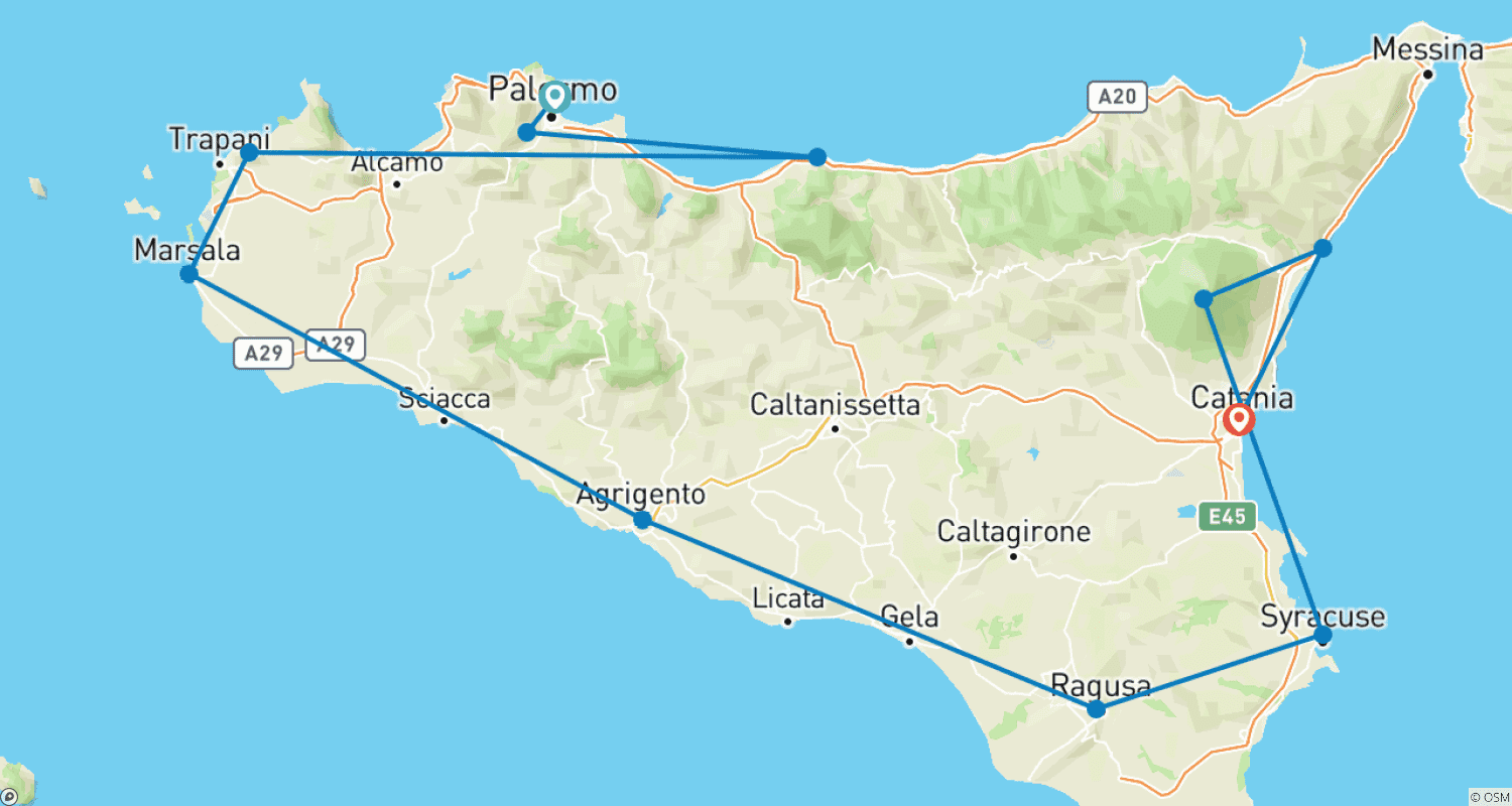 Mapa trasy: Sicilian Experience Tour