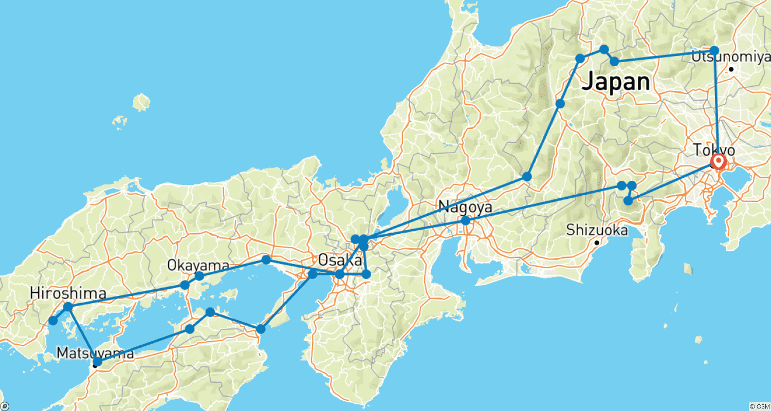Wonders of Japan end Tokyo GOのルートマップ