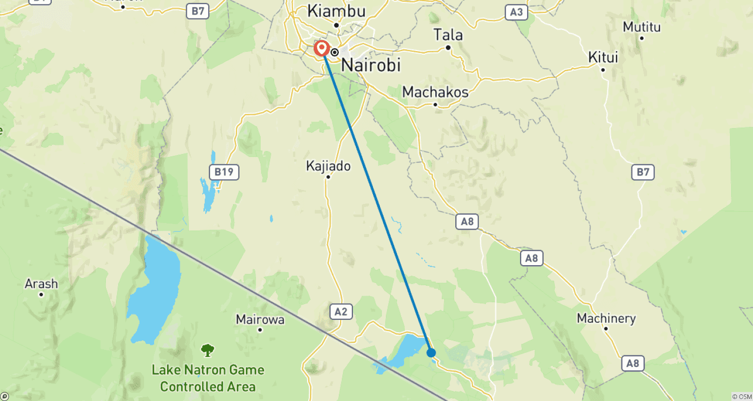 Mapa do percurso de Excursão de um dia a Amboseli saindo de Nairóbi – Veja Elefantes e Vistas do Kilimanjaro