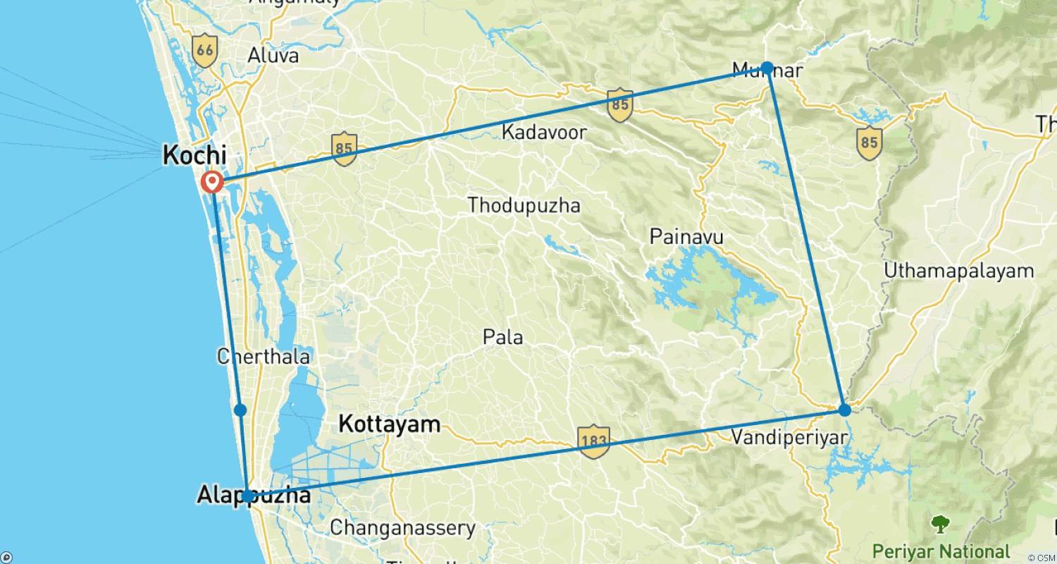 خريطة مسار KERALA- A JOURNEY THROUGH GOD`S OWN COUNTRY
