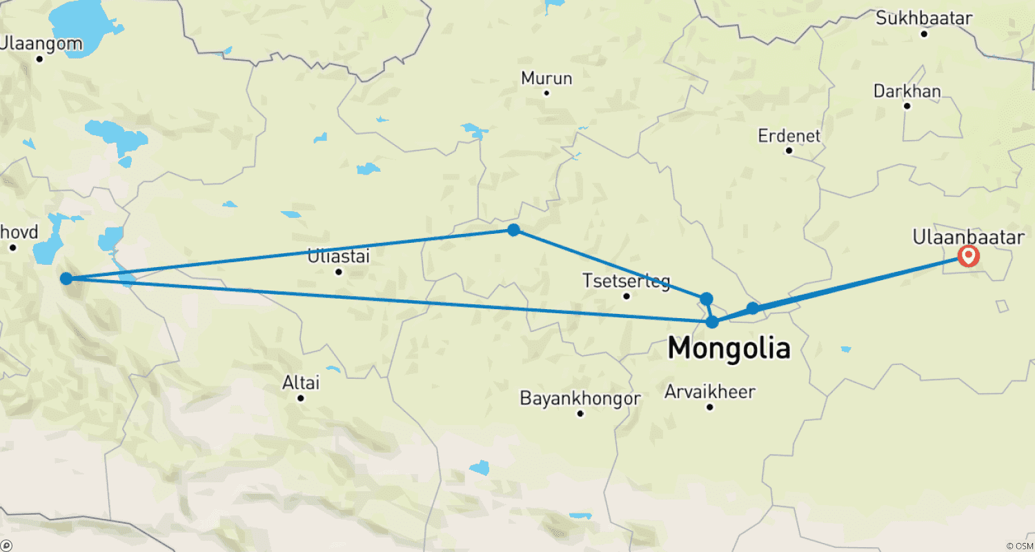 Lakes, Nature and Monasteries tour: 7 Days Tourのルートマップ