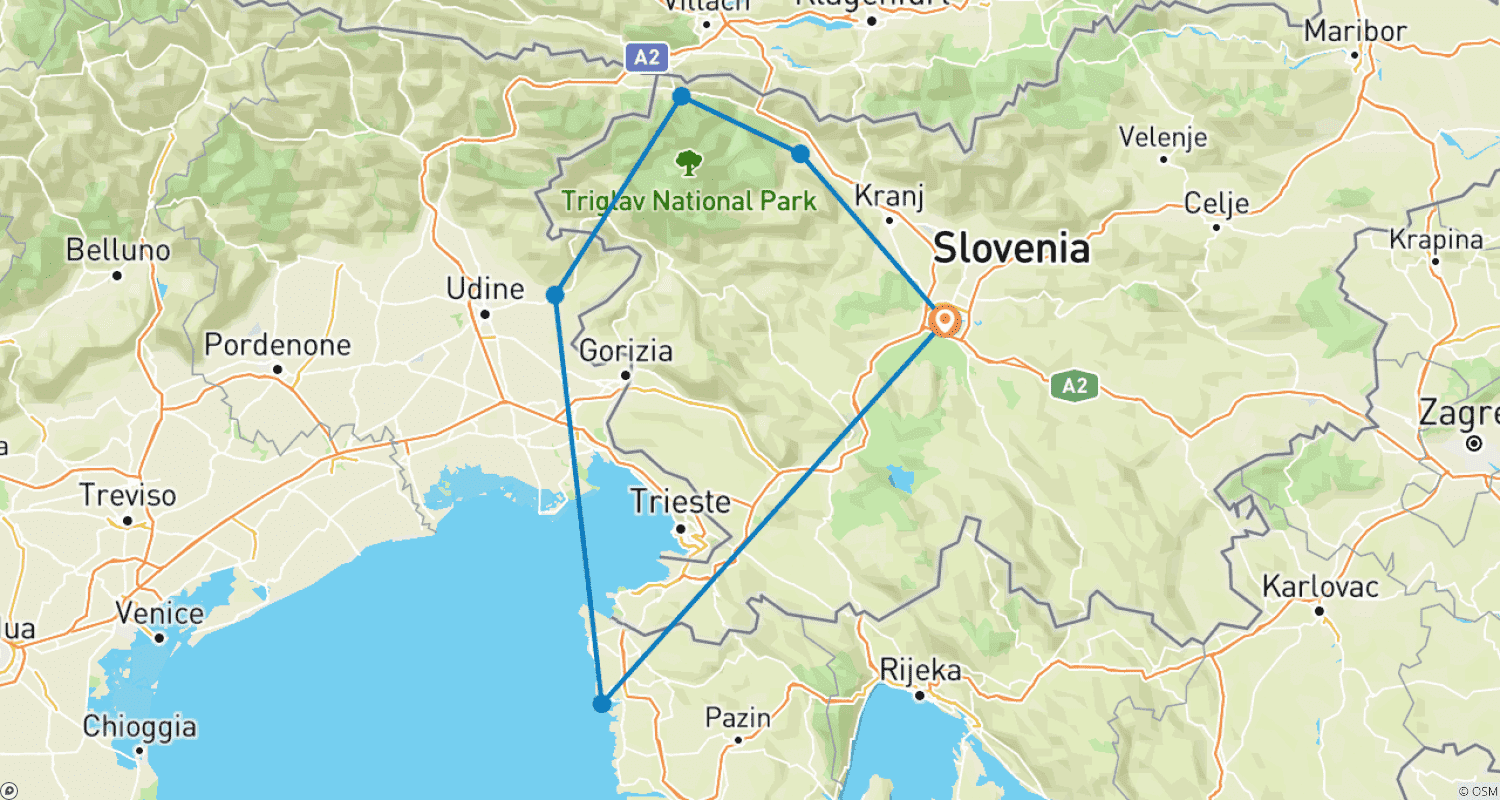 Mapa trasy: Słowenia, Włochy i Chorwacja Rowerem: Od Alp do Adriatyku