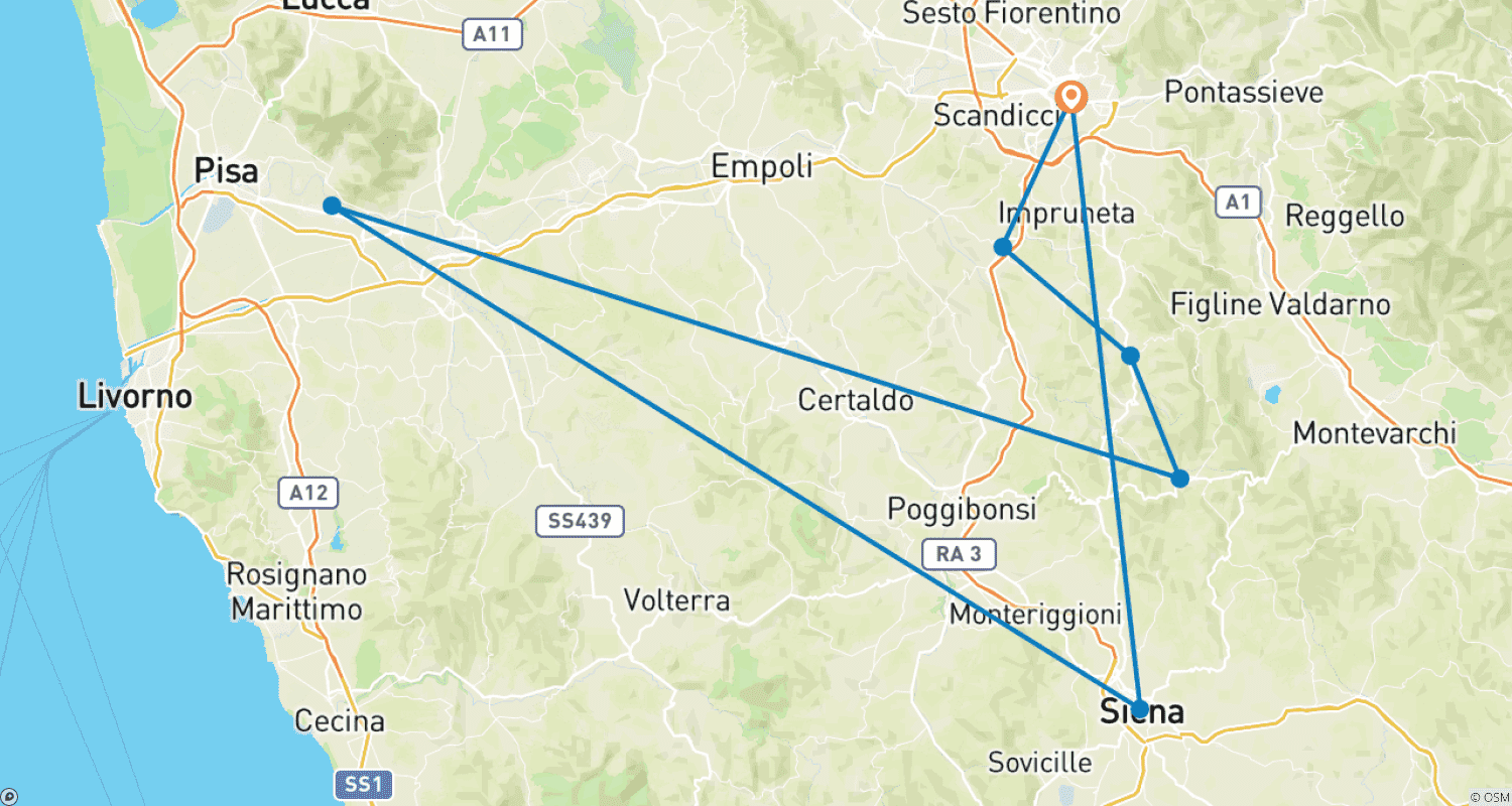 Mapa do percurso de Retiro de 8 Dias em Villa na Toscana, Chianti, Perto de Florença (Apenas para Mulheres)