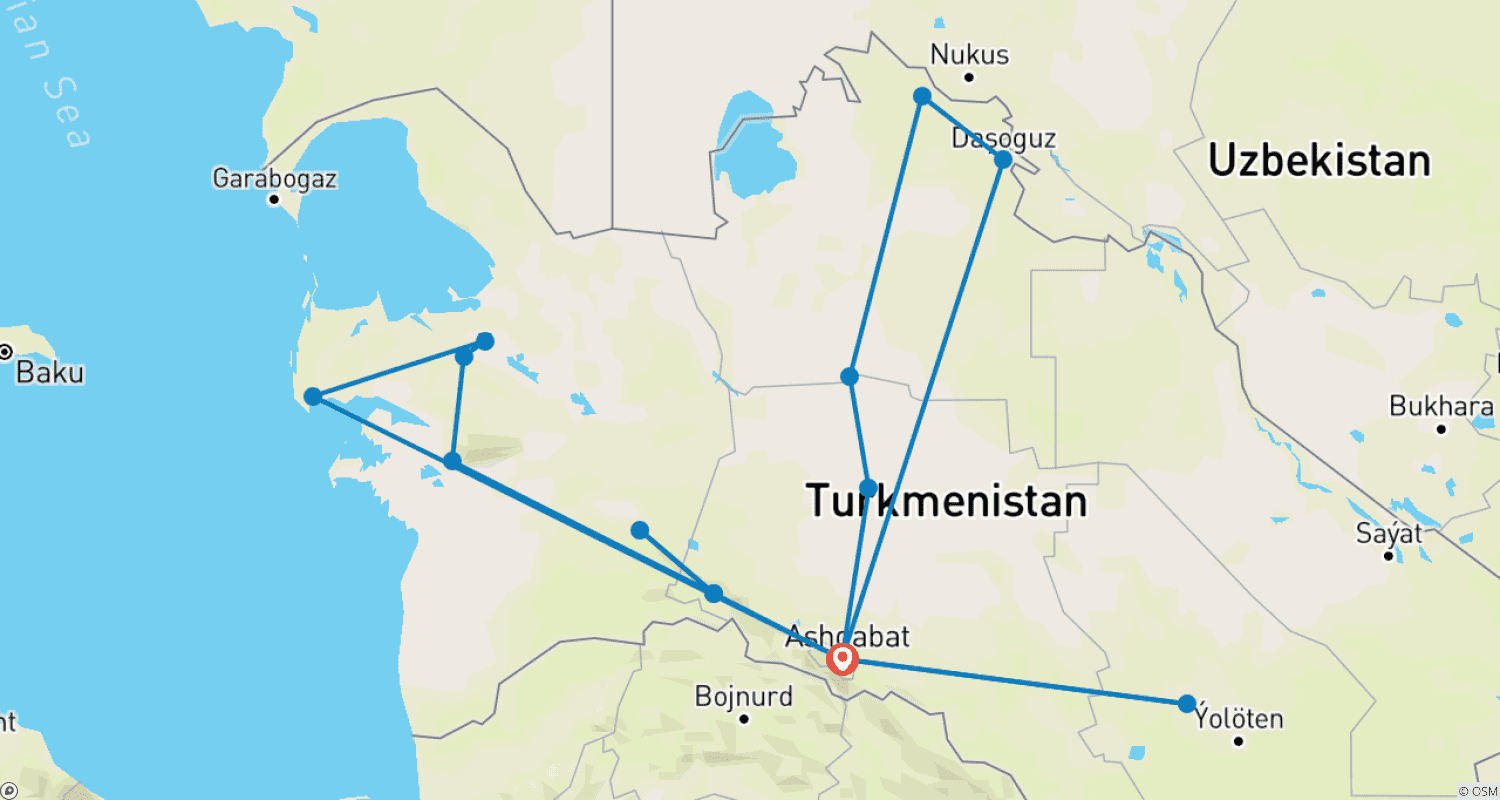 خريطة مسار 8-day Turkmenistan Highlights Group Tour