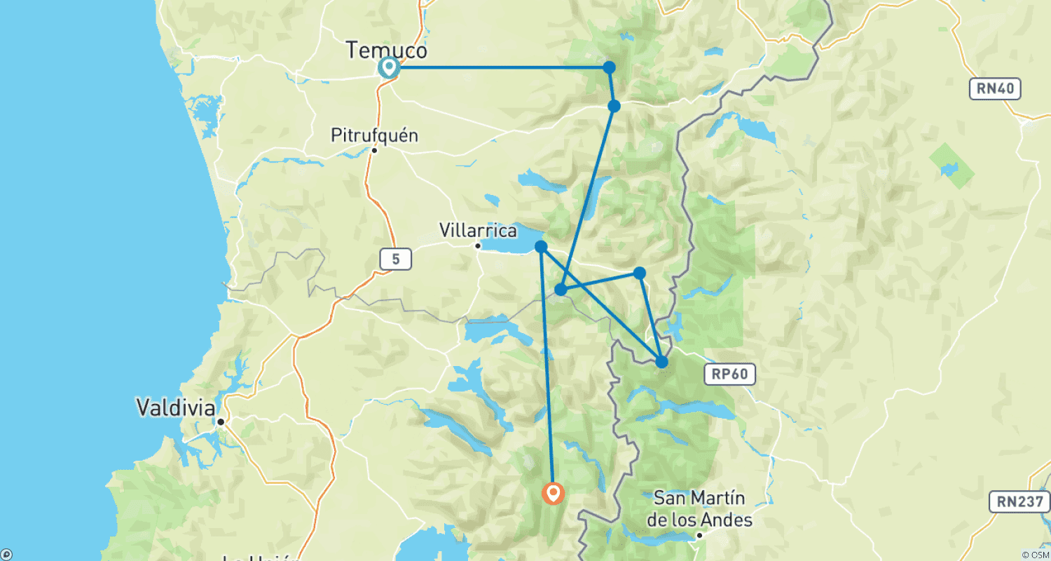 Mapa do percurso de Chile - Lakes and volcanoes 8 Days