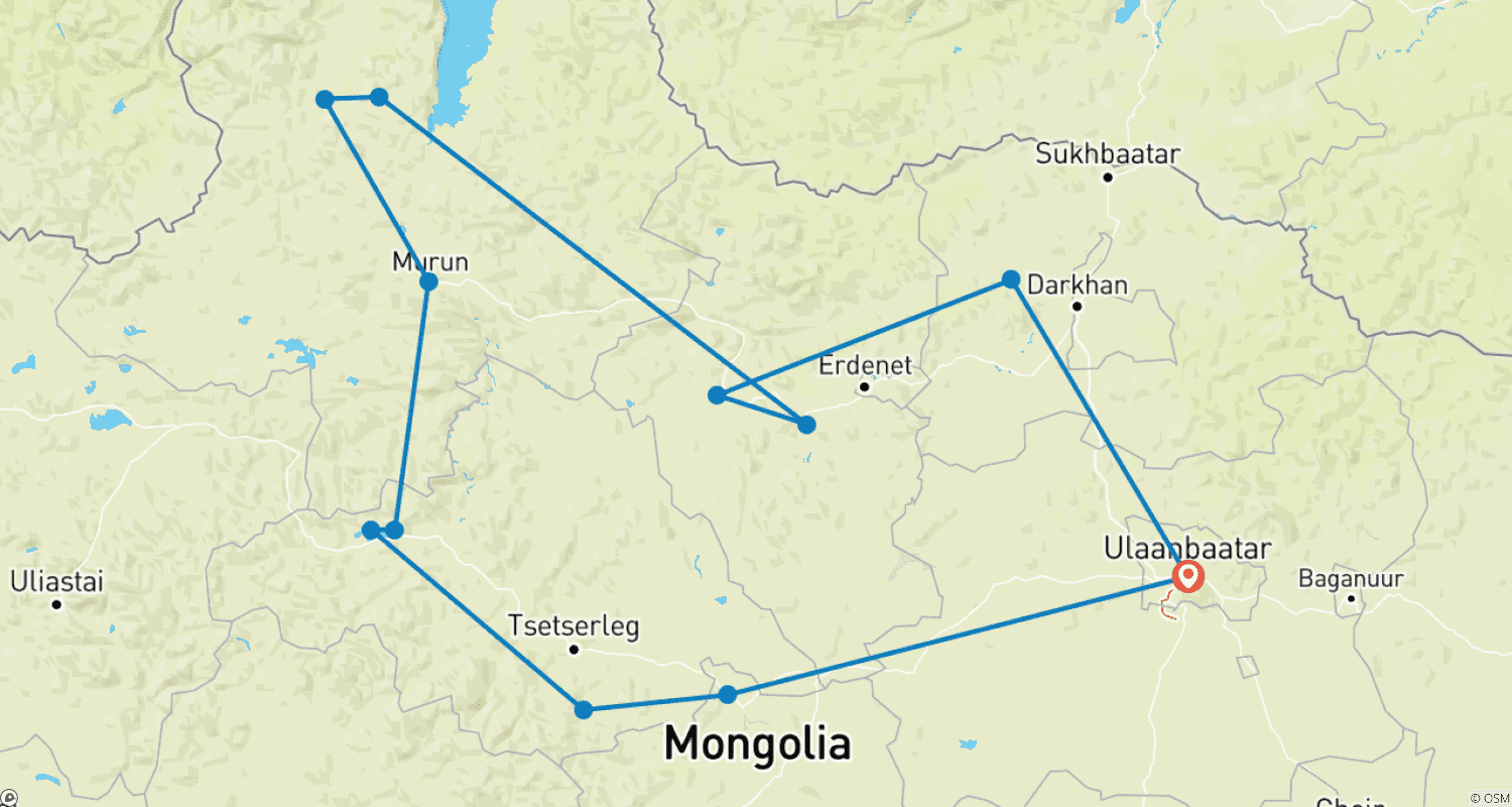 Mapa do percurso de Central Wonders & Reindeer Realms Tour