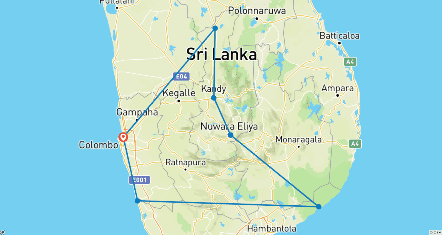 خريطة مسار Sri Lanka Grand Discovery Tour – 10 Days