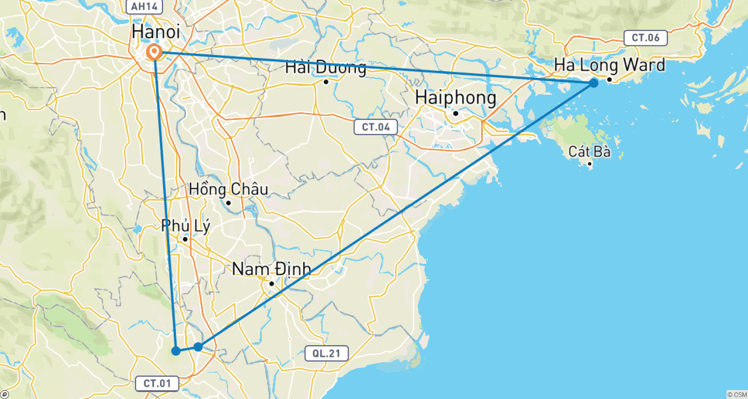 Mapa do percurso de 5-Day Northern Vietnam Discovery: Hanoi, Ninh Binh & Ha Long Bay Cruise