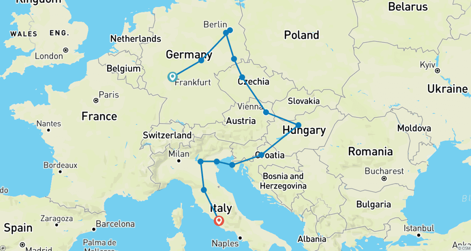 Mapa do percurso de EUROPA IMPERIAL DE TREM