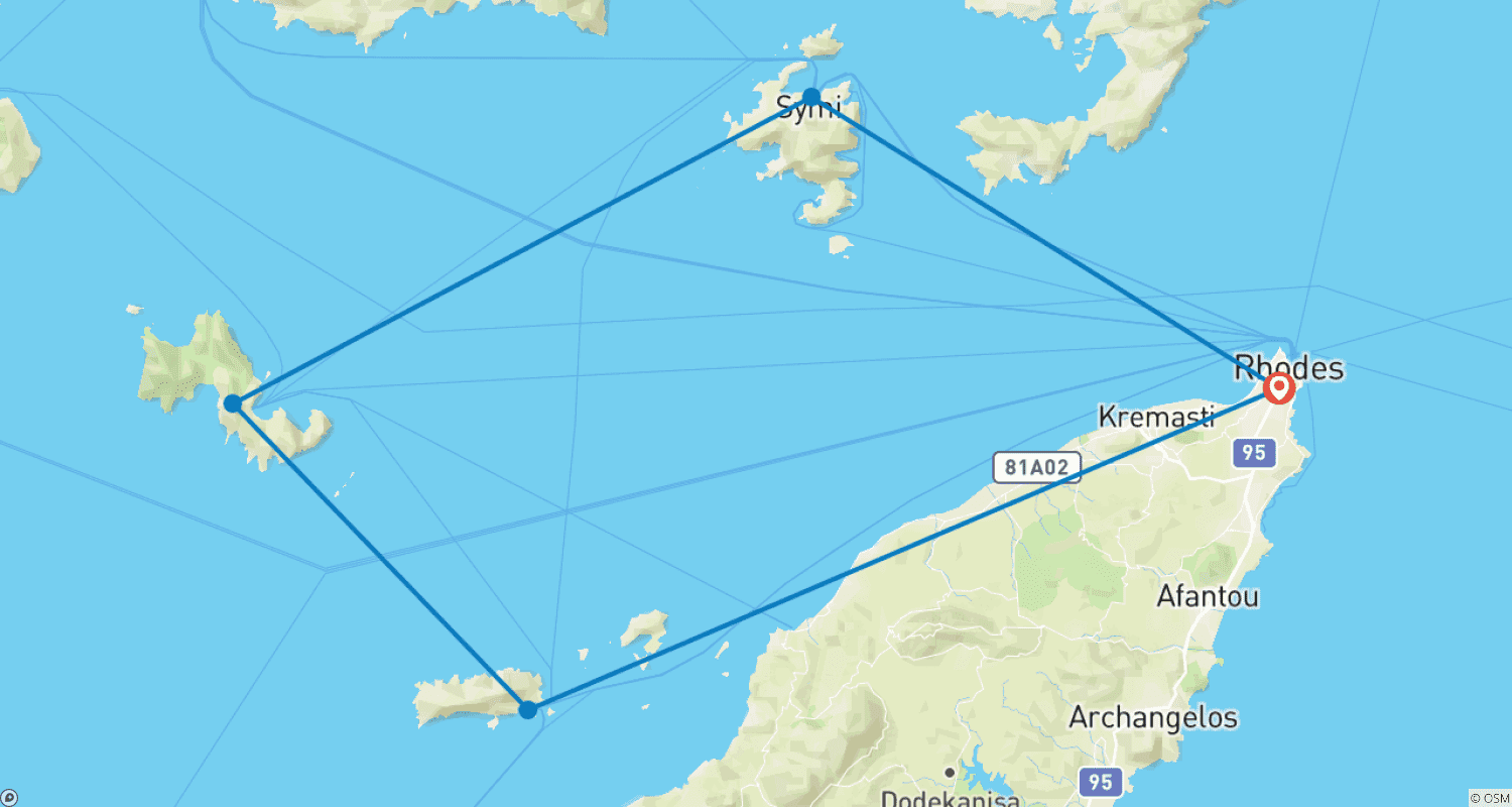 Mapa trasy: Żeglarska Wyprawa po Dodekanezie