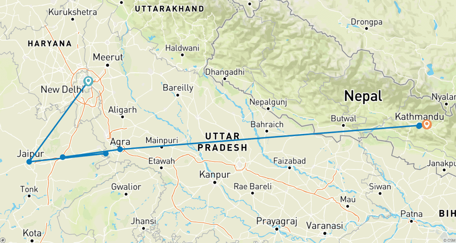 Mapa do percurso de Classic India & Kathmandu (5 Star) - 10 days