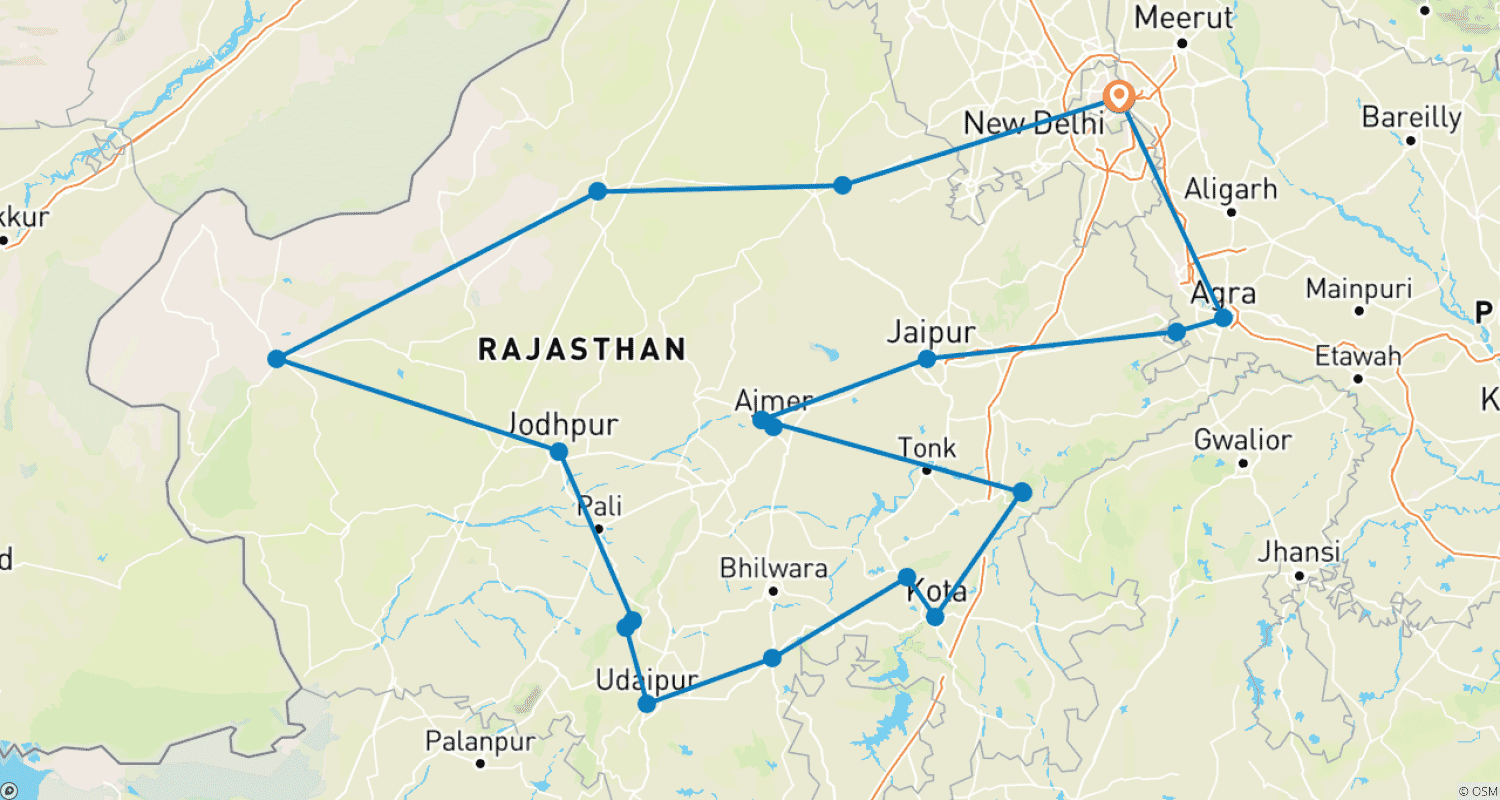 Mapa trasy: Royal India (4 Star) - 21 dni