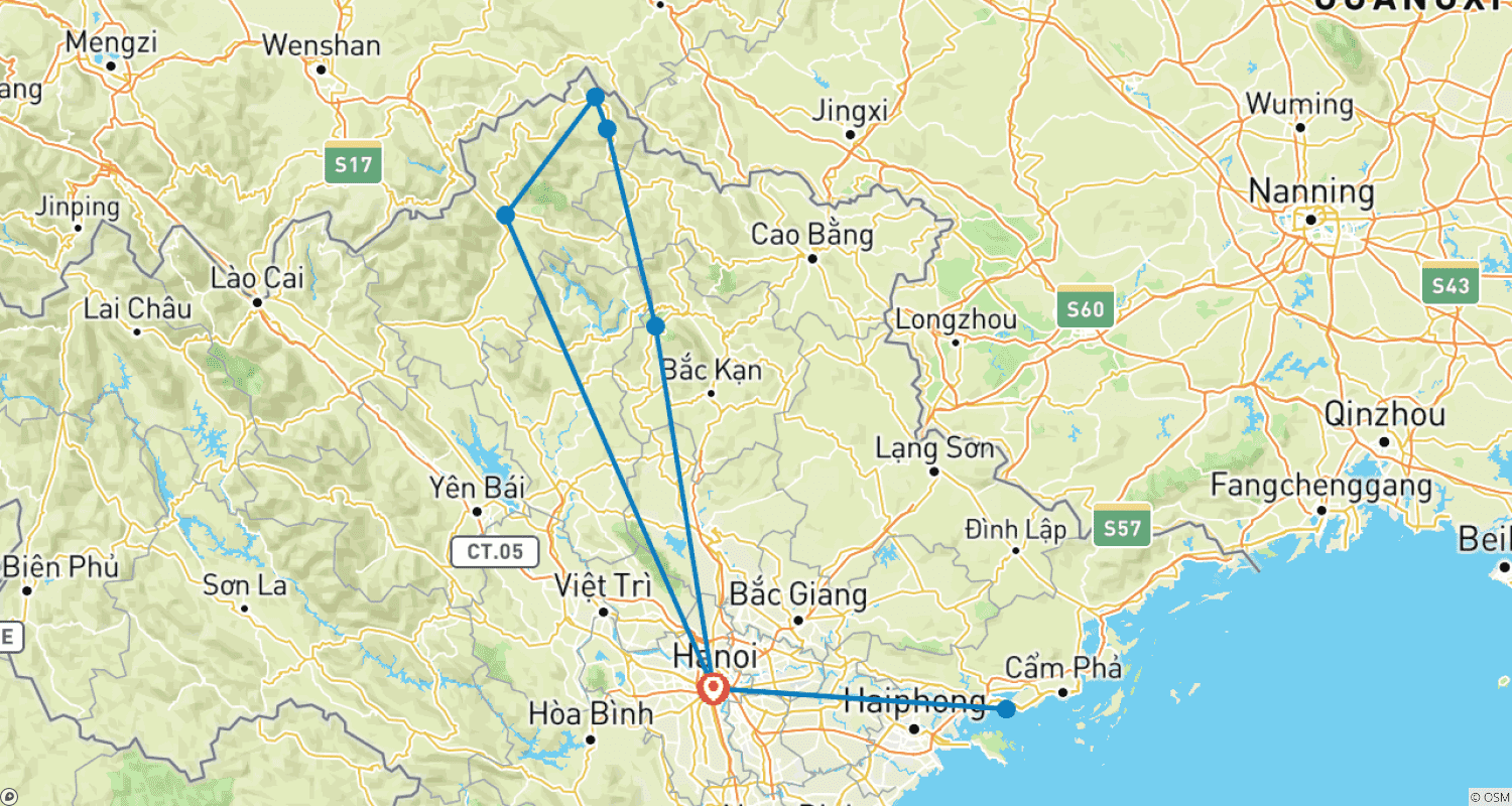 Mapa trasy: Ha Giang i Zatoka Ha Long – 8 dni / 7 nocy [Wycieczka prywatna]