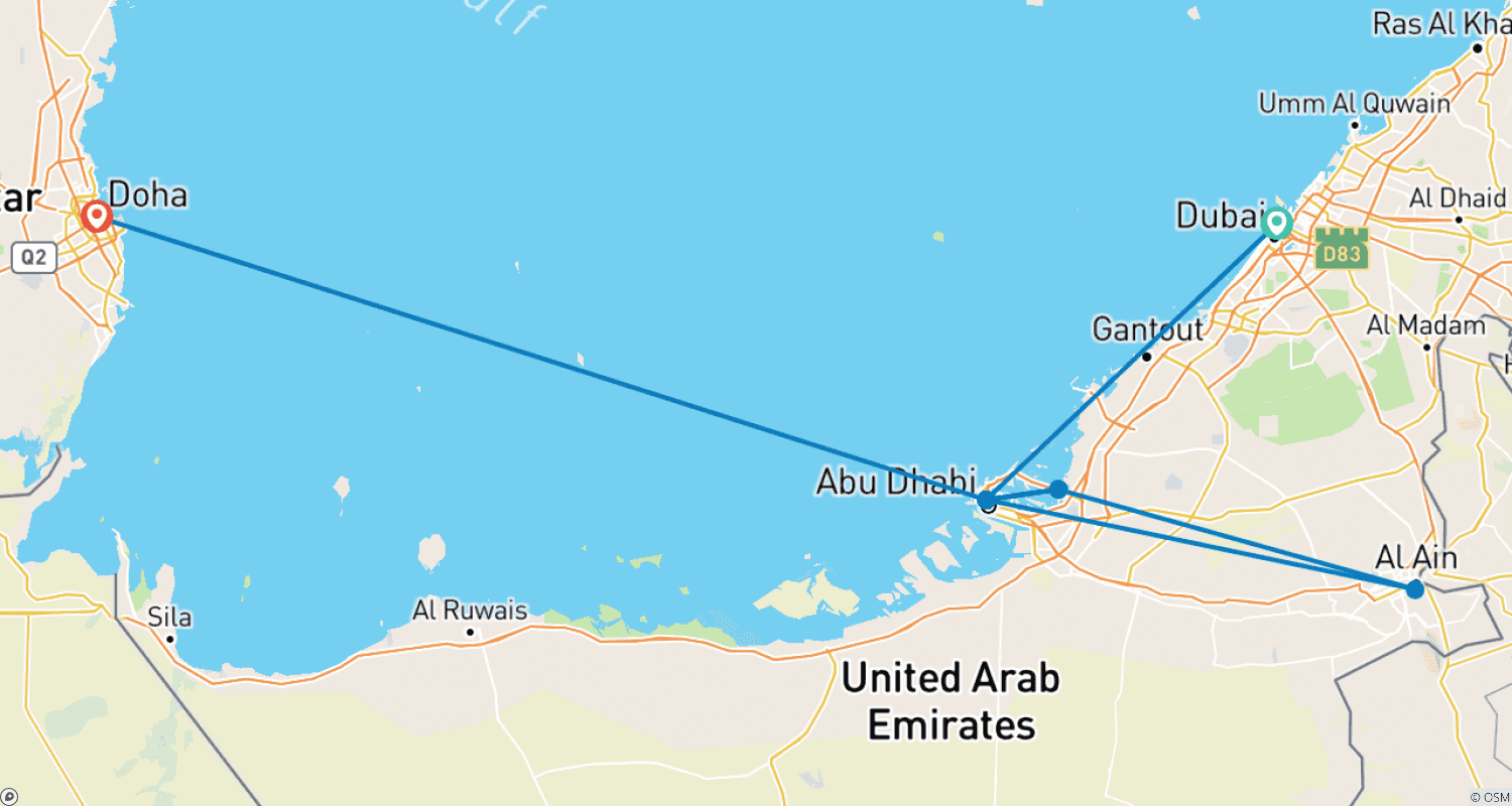 Mapa trasy: Dubai, Abu Dhabi & Doha Explorer - 10 days