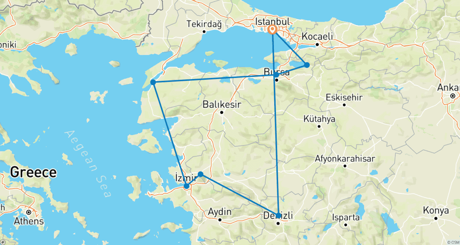 Mapa do percurso de In the Footsteps of Early Christianity: Istanbul, Iznik & the Seven Churches of Revelation