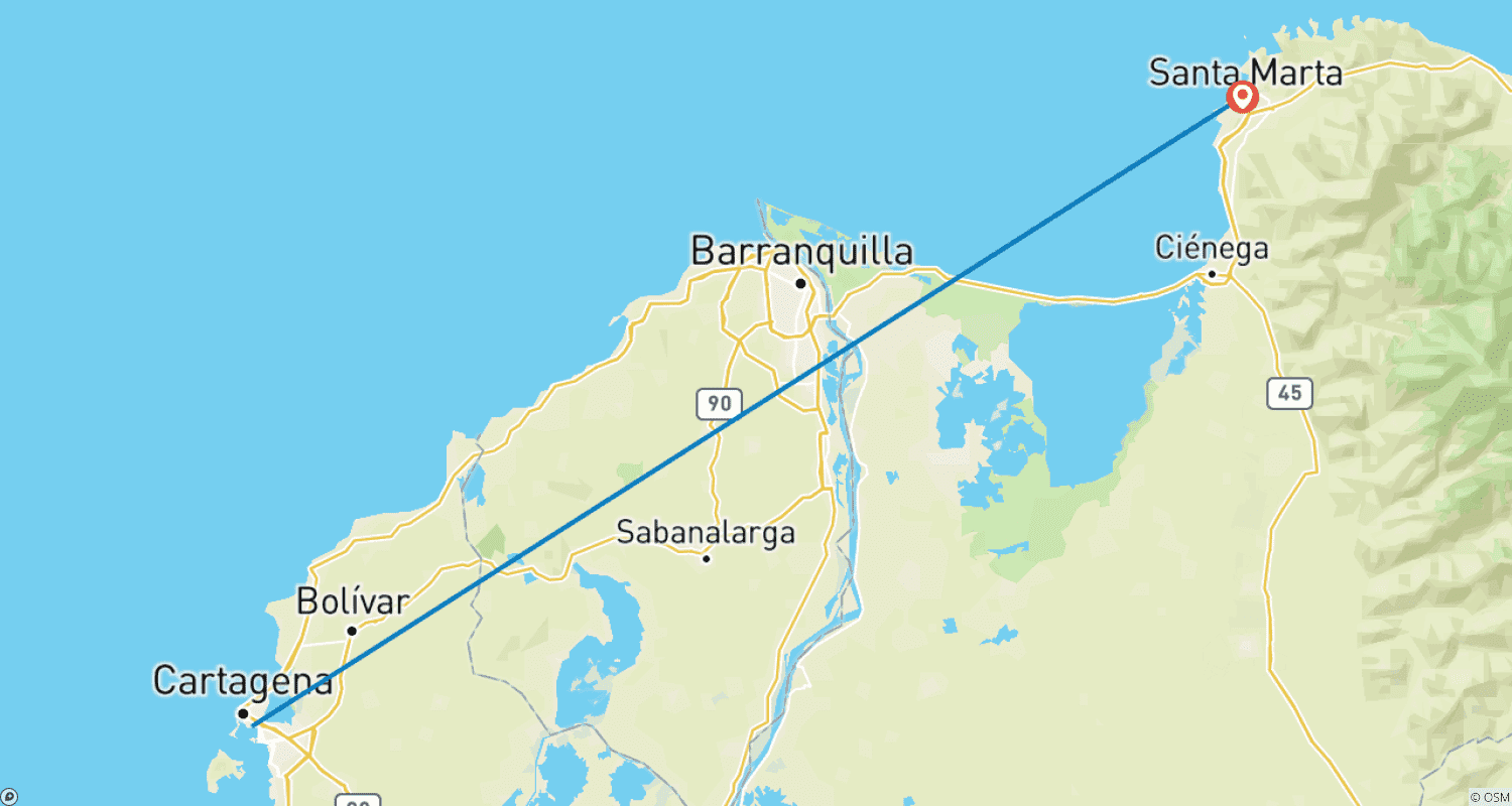 Mapa trasy: Karaibskie Marzenia: Od Miasta Otoczonego Murami do Raju Tayrony
